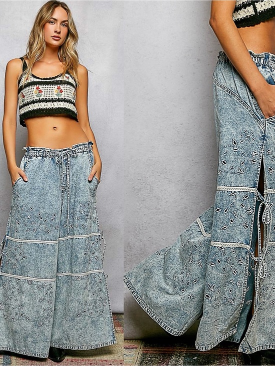 POL Denim - POL “ Desert Daydream “ Denim Wide Leg Vent Hem Jeans | Denim